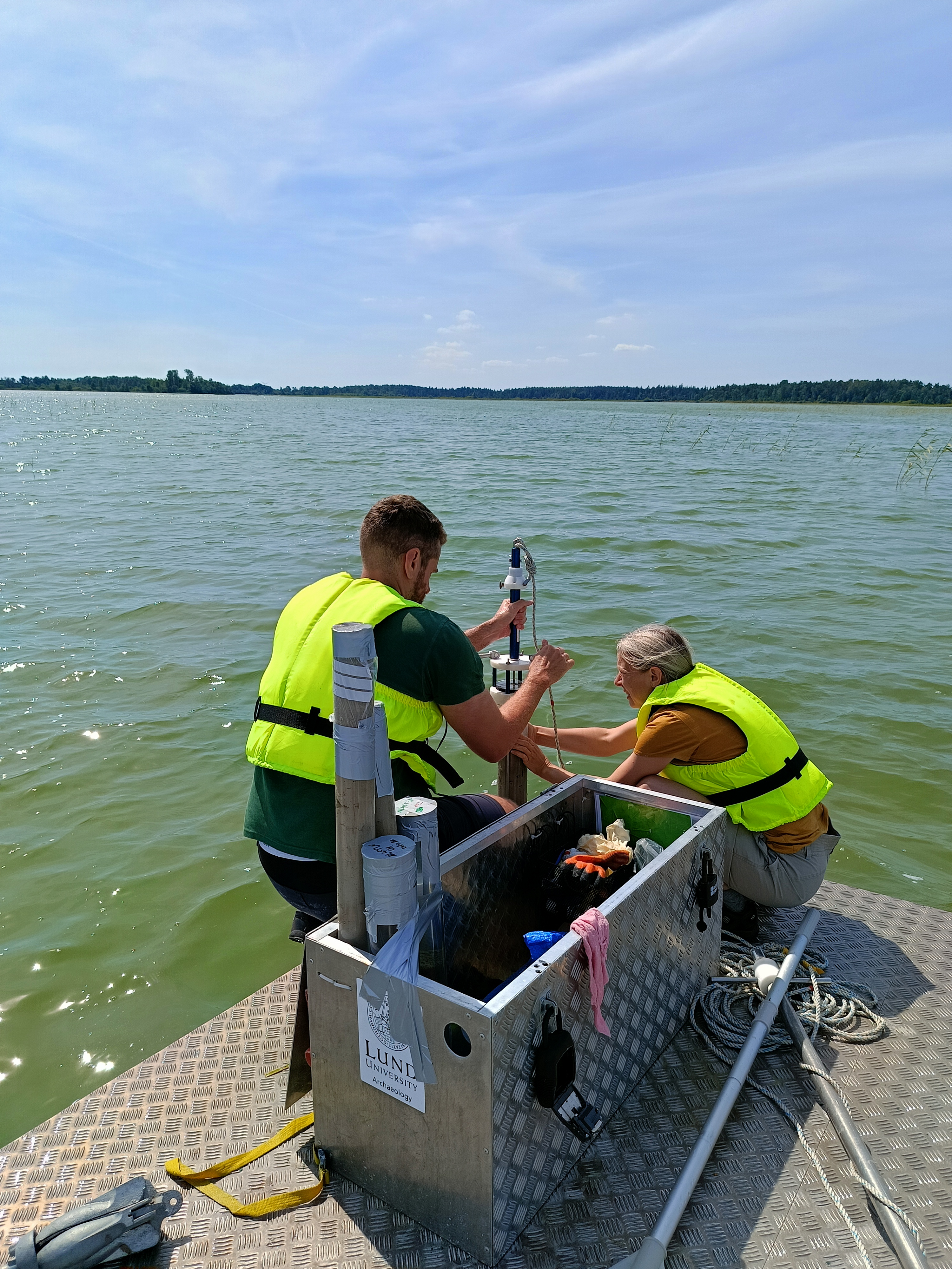 Sediment core retrieval.